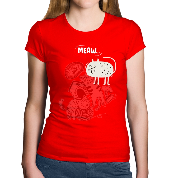 Baby Look Algodão Meaw - Vermelha