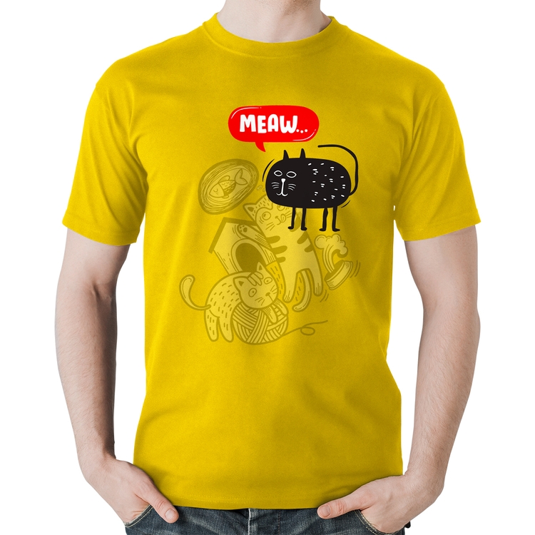 Camiseta Algodão Meaw - Amarela