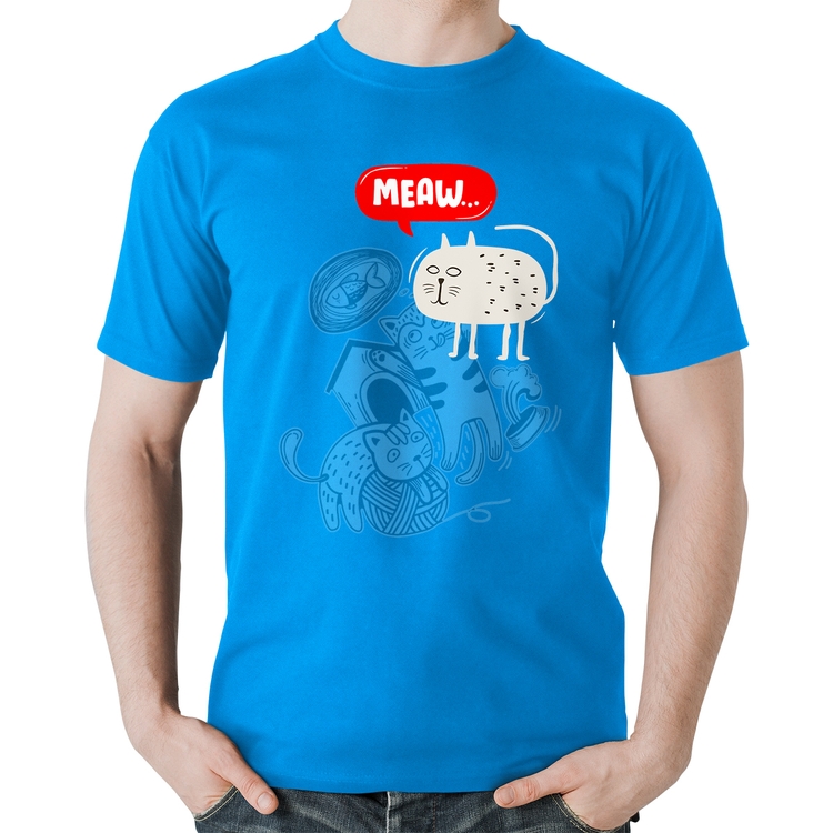 Camiseta Algodão Meaw - Azul