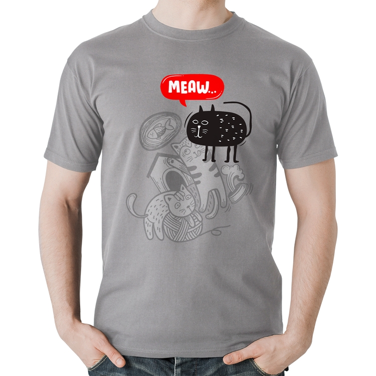 Camiseta Algodão Meaw - Cinza
