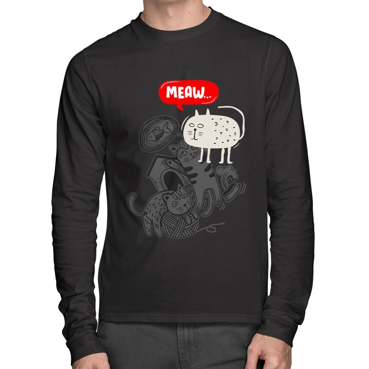 Camiseta Algodão Meaw Manga Longa