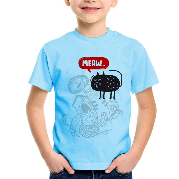 Camiseta Infantil Meaw - Azul Bebê