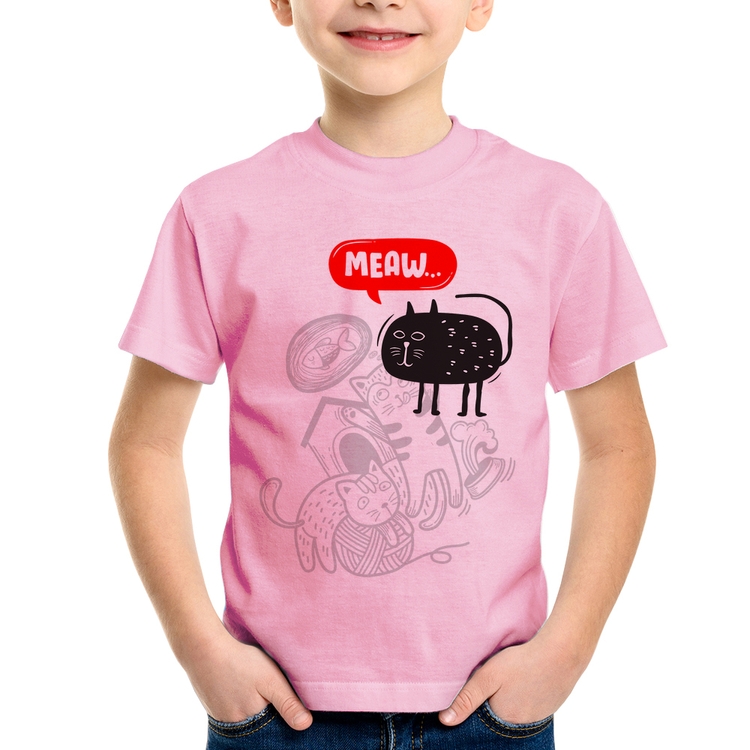 Camiseta Infantil Meaw - Rosa Bebê