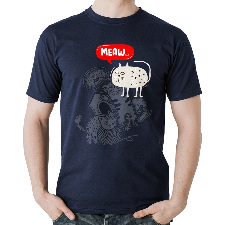 Camiseta Algodão Meaw - Marinho