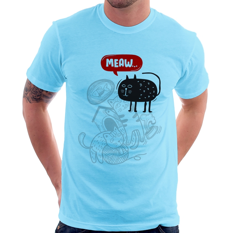 Camiseta Meaw - Azul Bebê