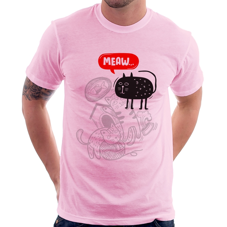 Camiseta Meaw - Rosa Bebê
