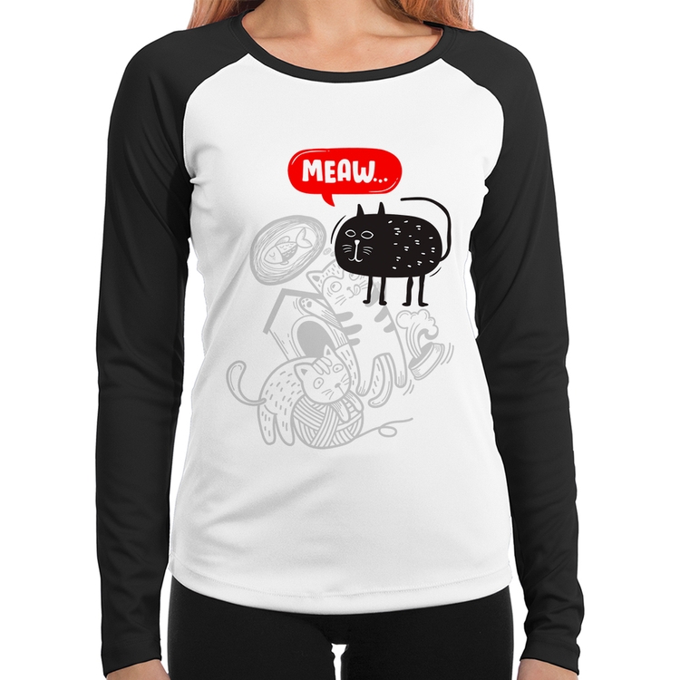 Baby Look Raglan Meaw Manga Longa