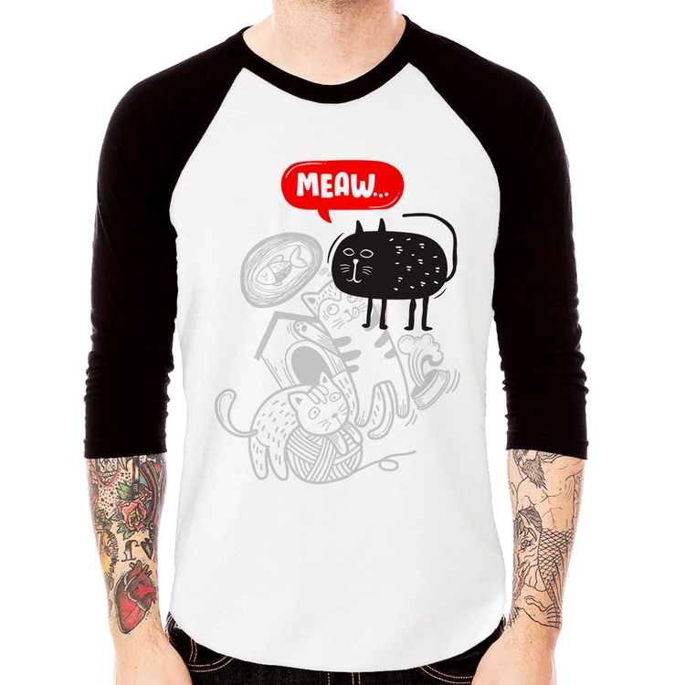Camiseta Raglan Meaw Manga 3/4
