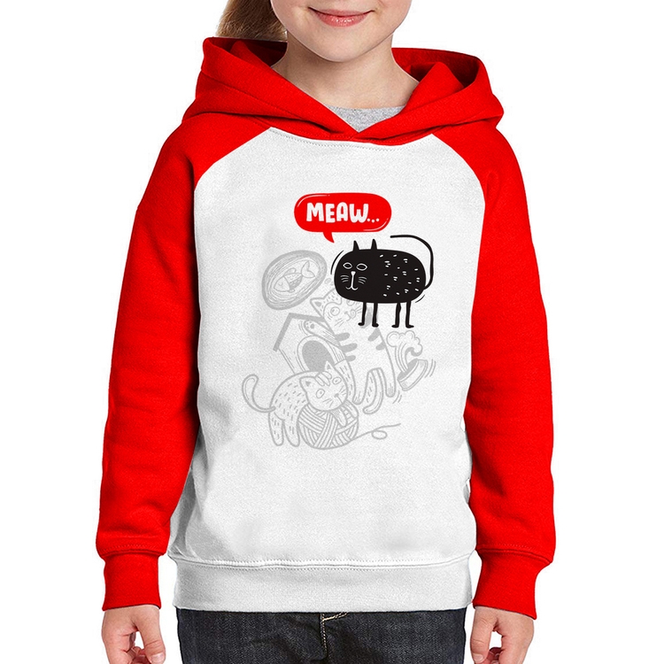 Moletom Infantil Meaw - Branco/Vermelho