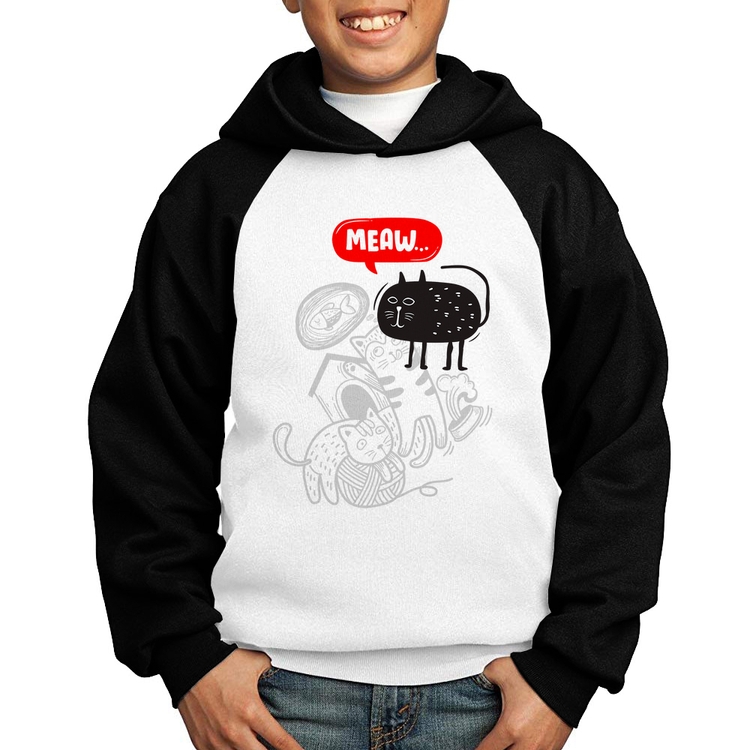 Moletom Infantil Meaw - Branco/Preto