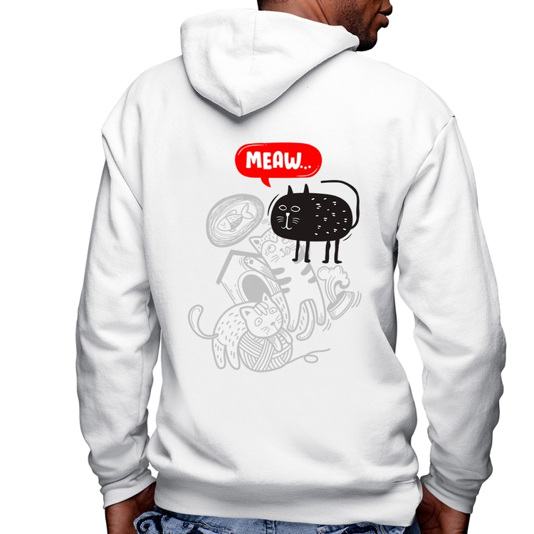 Blusa Moletom Meaw Masculina com Capuz e Zíper - Branca