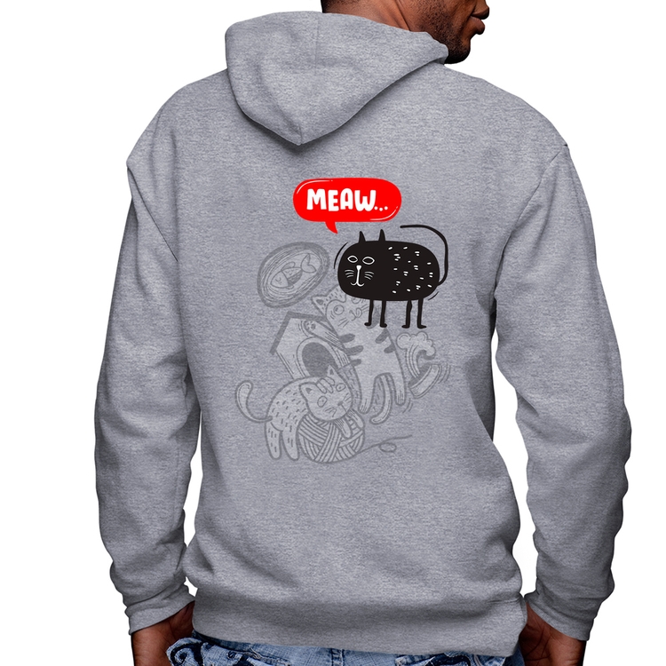 Blusa Moletom Meaw Masculina com Capuz e Zíper - Mescla