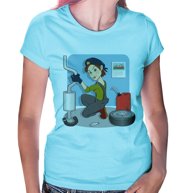 Baby Look Mecânica - Azul Bebê