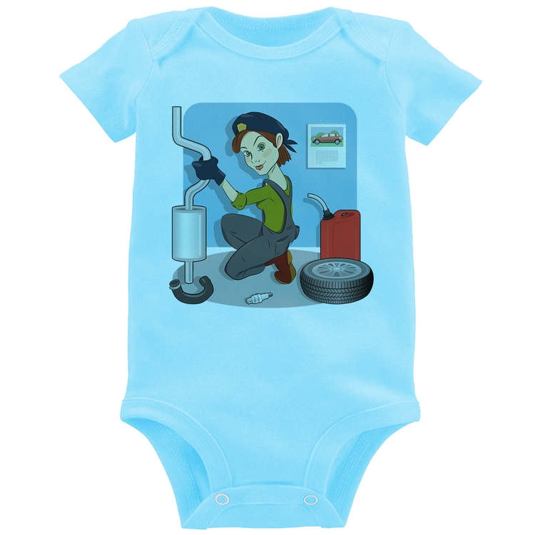 Body Bebê Mecânica - Azul Bebê