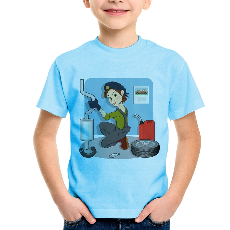 Camiseta Infantil Mecânica - Azul Bebê