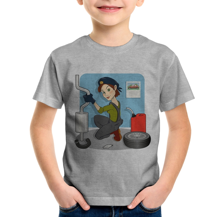 Camiseta Infantil Mecânica - Cinza