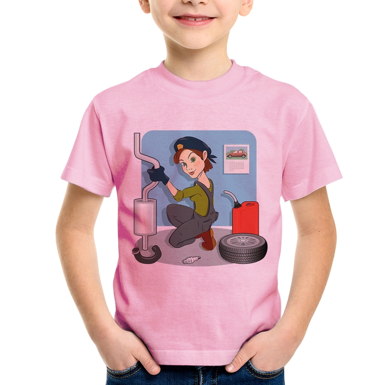 Camiseta Infantil Mecânica - Rosa Bebê
