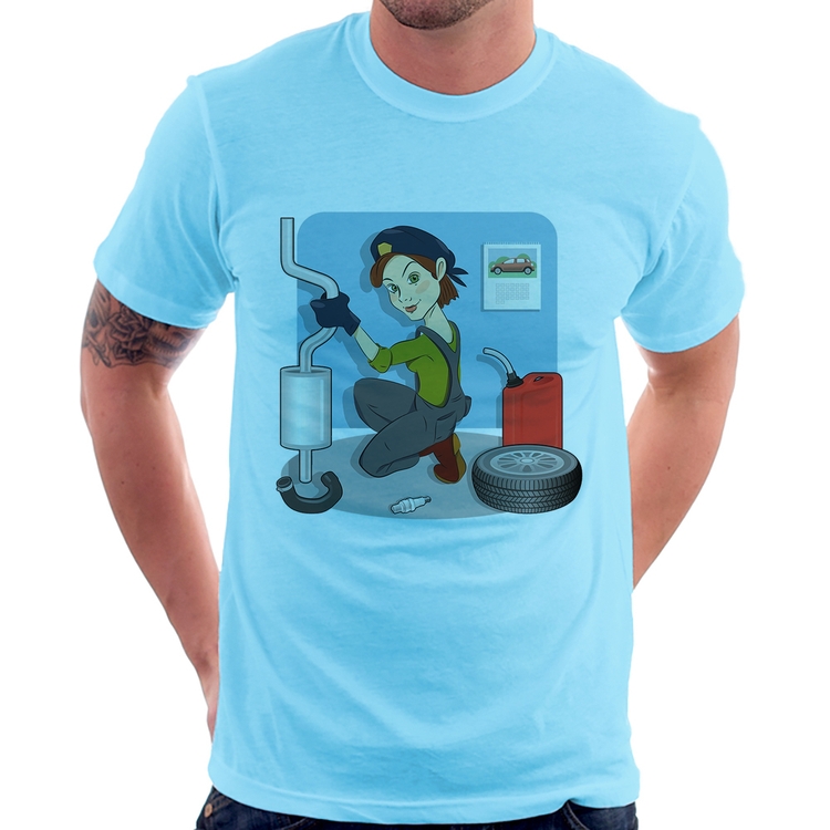 Camiseta Mecânica - Azul Bebê