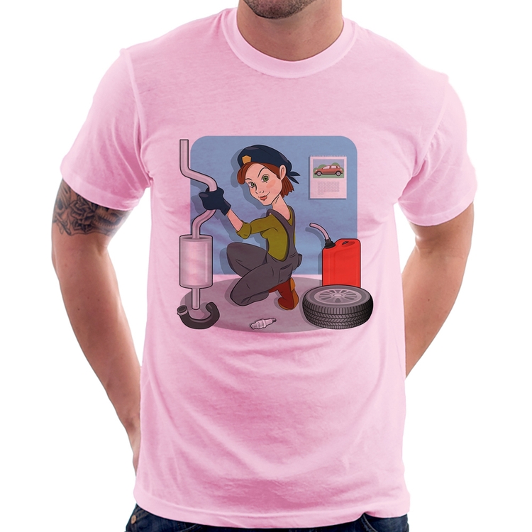 Camiseta Mecânica - Rosa Bebê
