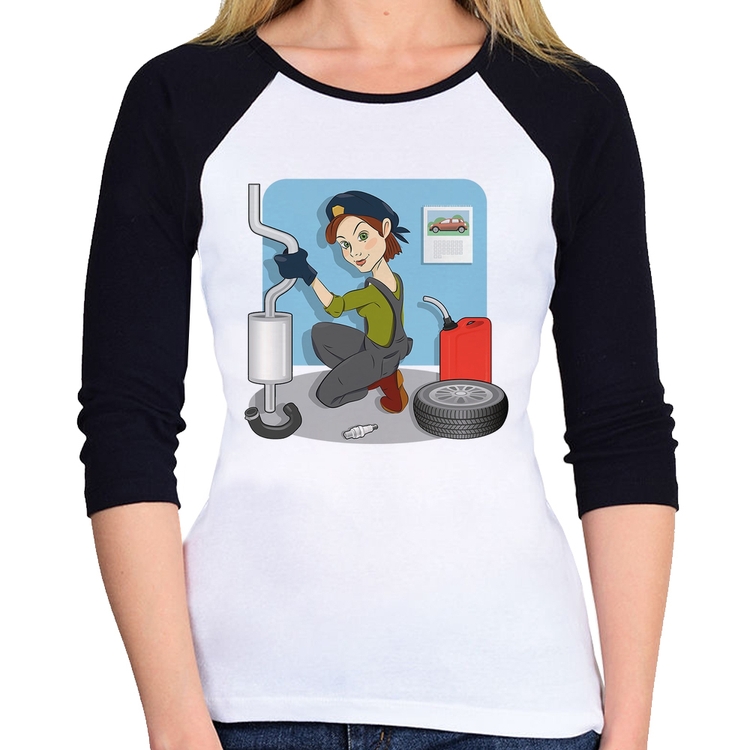 Baby Look Raglan Mecânica Manga 3/4