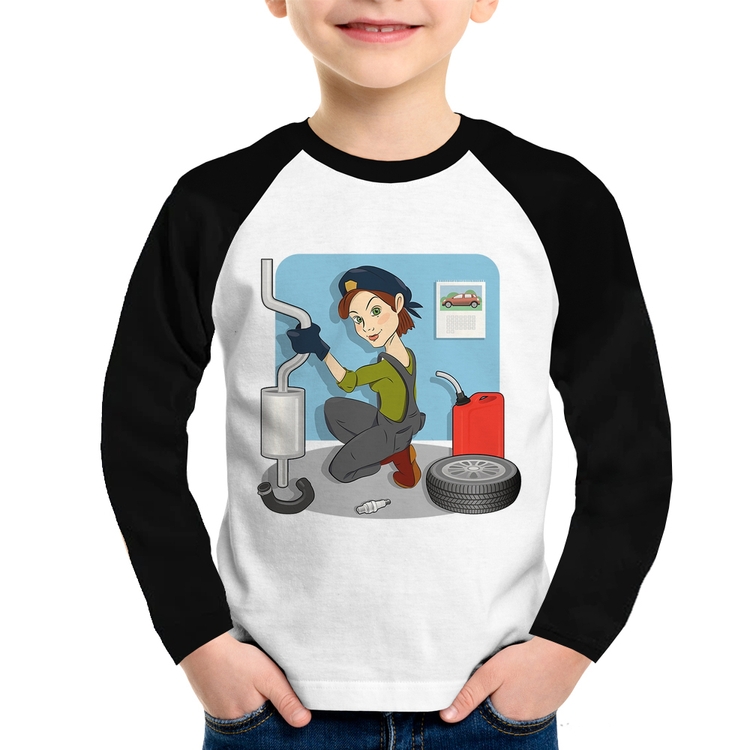 Camiseta Raglan Infantil Mecânica Manga Longa