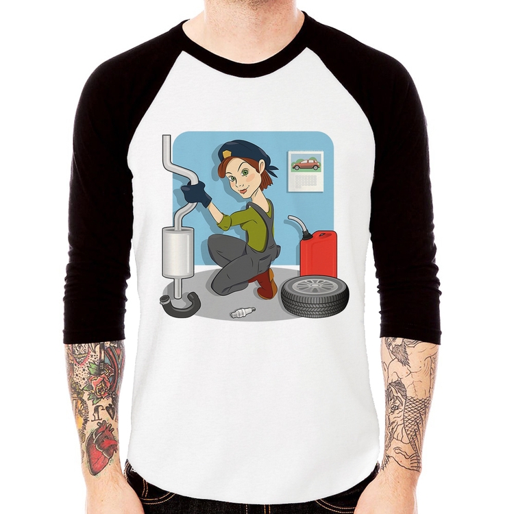 Camiseta Raglan Mecânica Manga 3/4