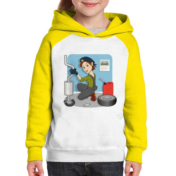 Moletom Infantil Mecânica - Branco/Amarelo