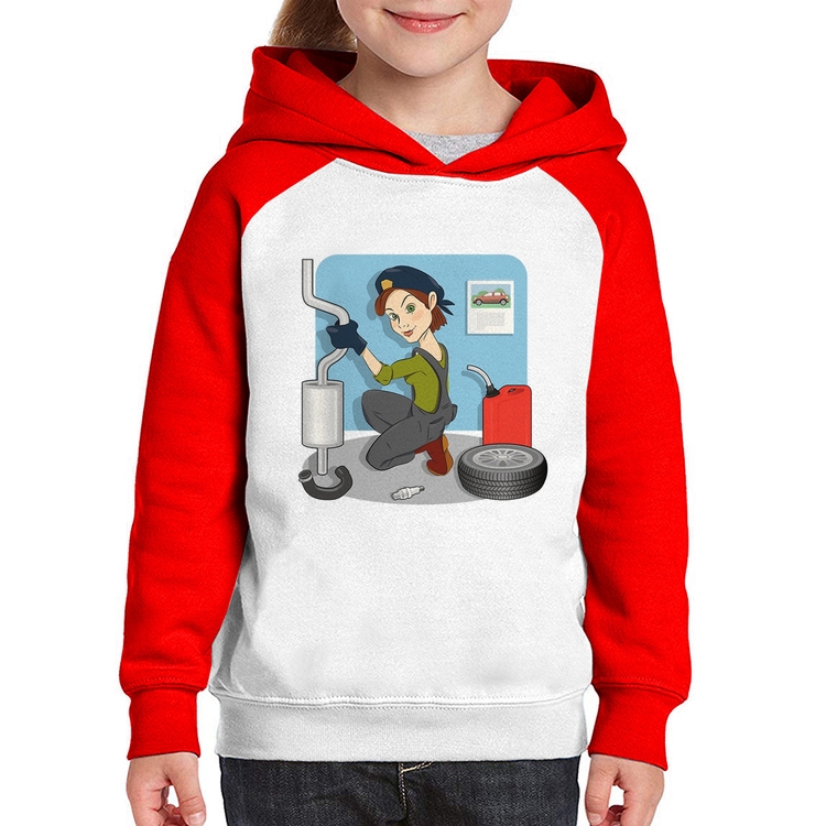 Moletom Infantil Mecânica - Branco/Vermelho