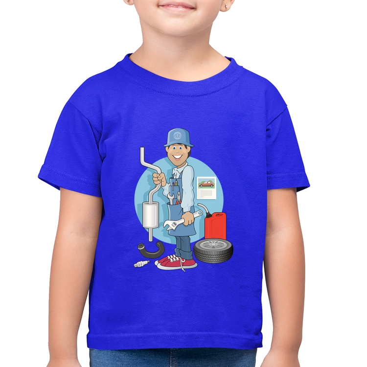 Camiseta Algodão Infantil Mecânico - Azul Royal