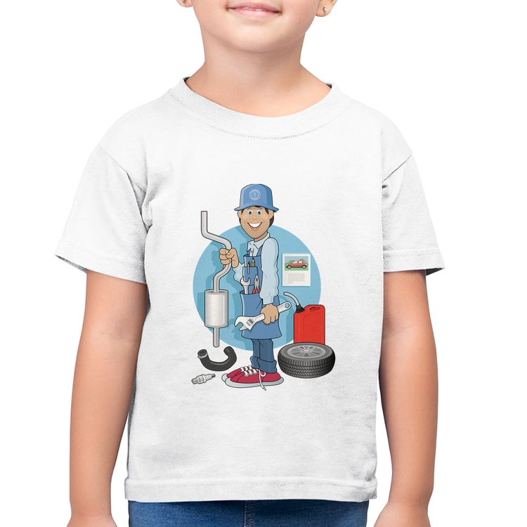 Camiseta Algodão Infantil Mecânico - Branca