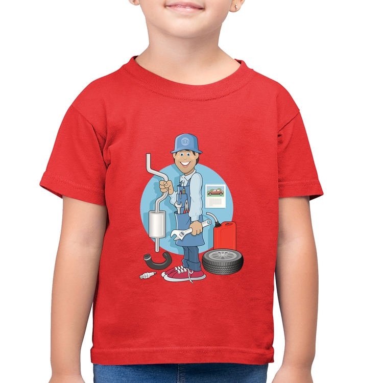Camiseta Algodão Infantil Mecânico - Vermelha