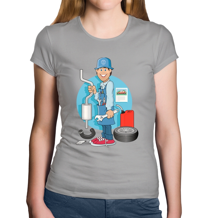 Baby Look Algodão Mecânico - Cinza