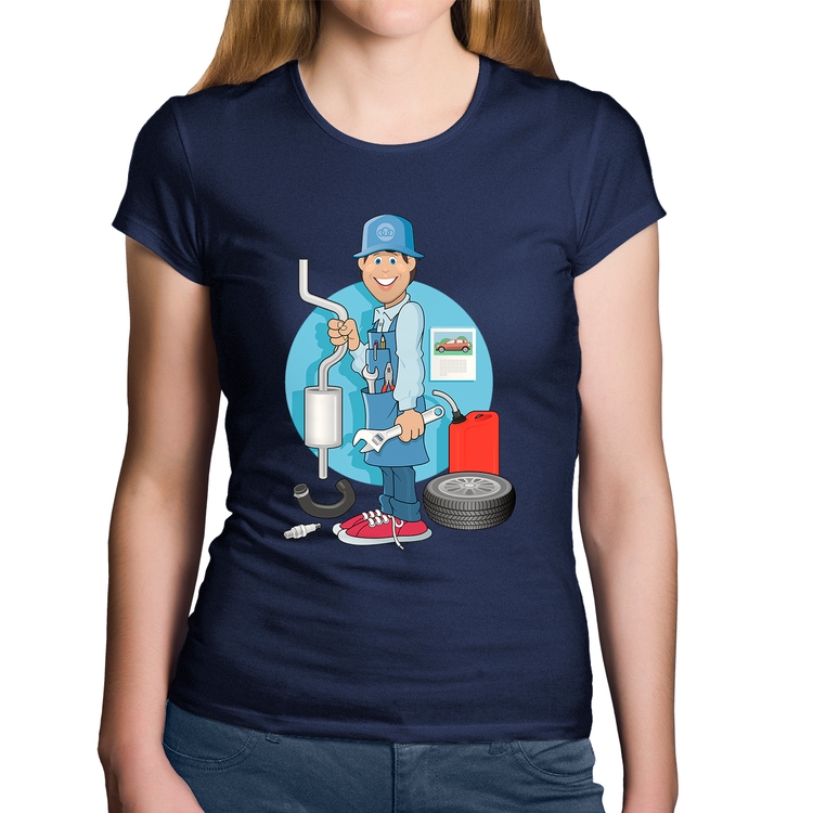 Baby Look Algodão Mecânico - Marinho