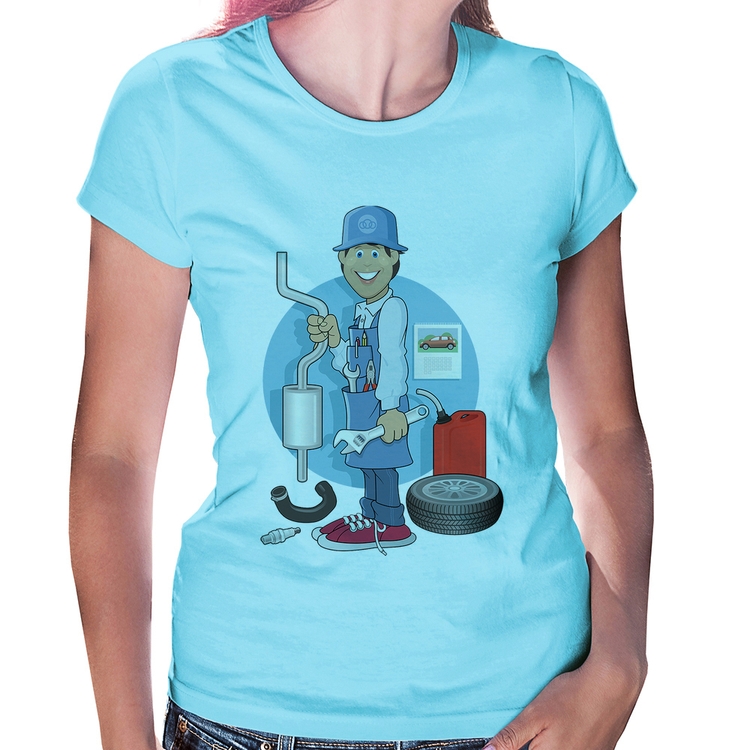 Baby Look Mecânico - Azul Bebê