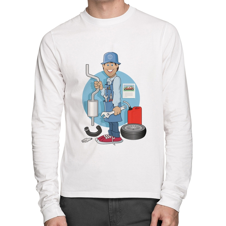 Camiseta Algodão Mecânico Manga Longa - Branca