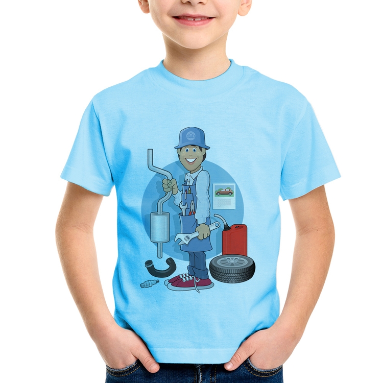 Camiseta Infantil Mecânico - Azul Bebê