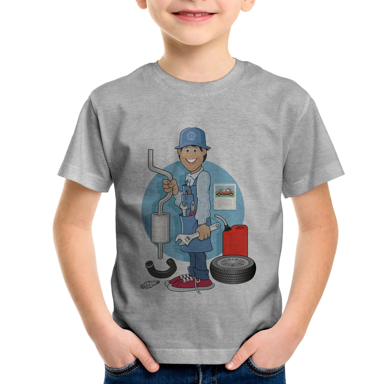 Camiseta Infantil Mecânico - Cinza
