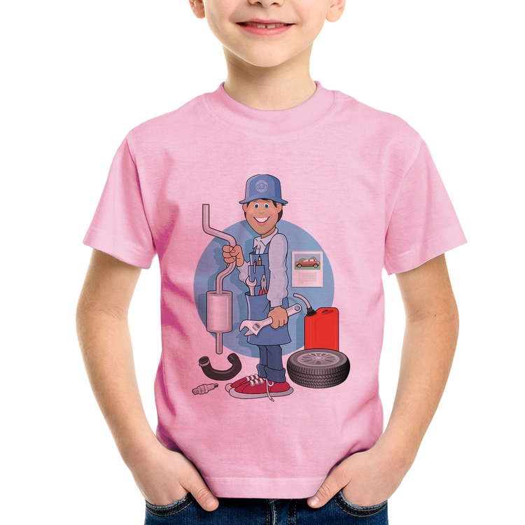 Camiseta Infantil Mecânico - Rosa Bebê