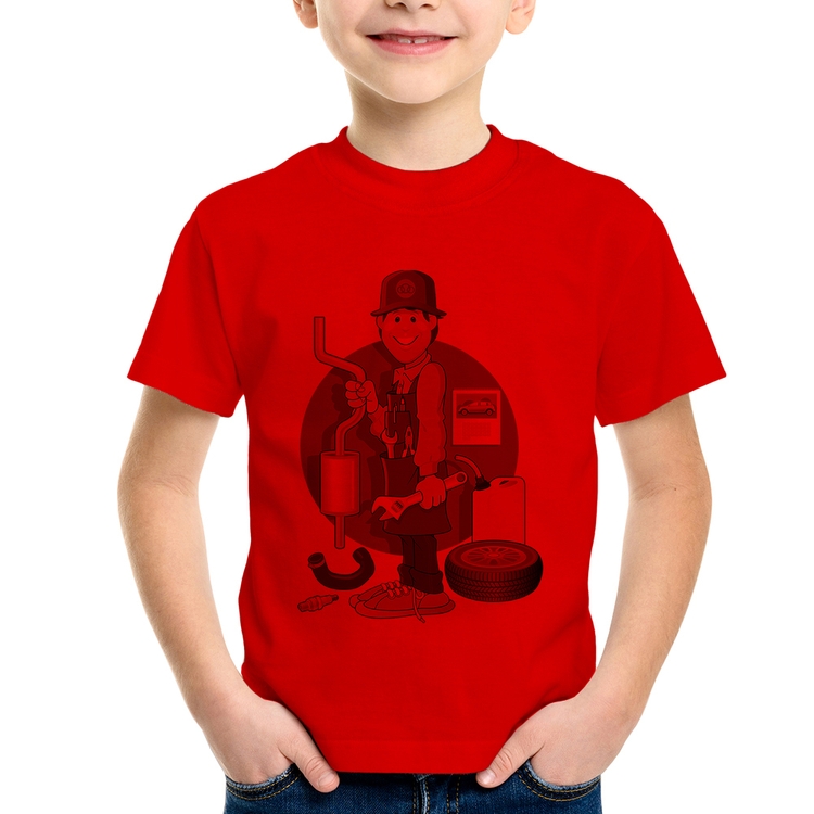 Camiseta Infantil Mecânico - Vermelha