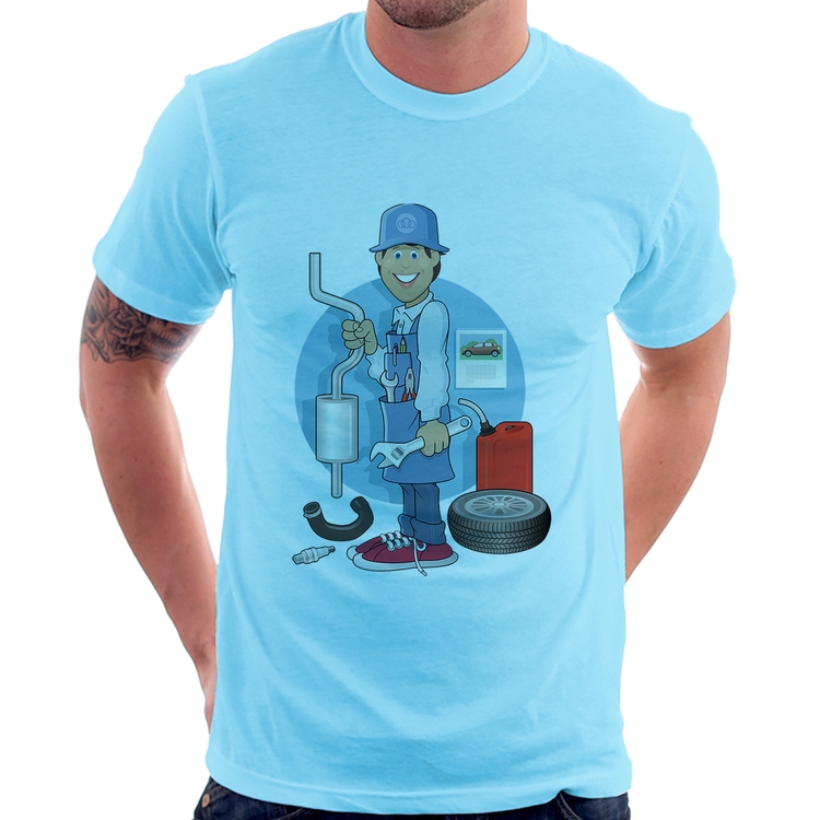 Camiseta Mecânico - Azul Bebê