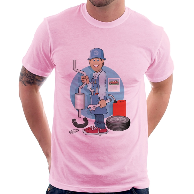 Camiseta Mecânico - Rosa Bebê