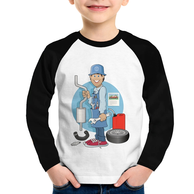 Camiseta Raglan Infantil Mecânico Manga Longa