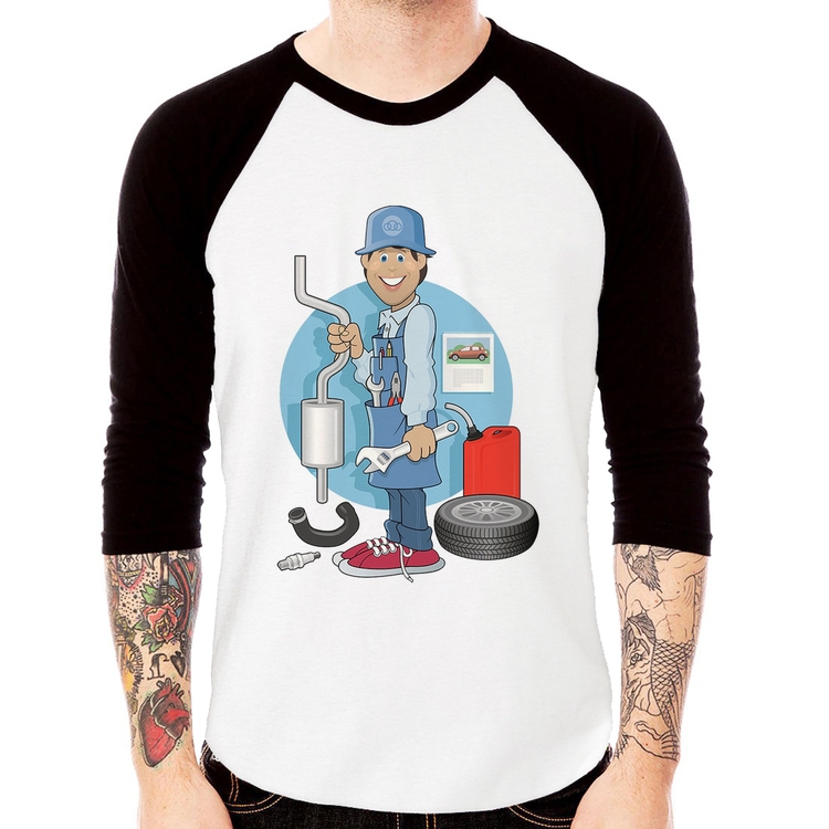 Camiseta Raglan Mecânico Manga 3/4