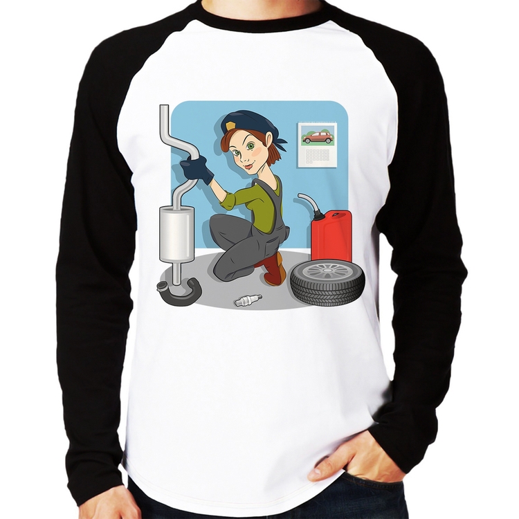 Camiseta Raglan Mecânica Manga Longa