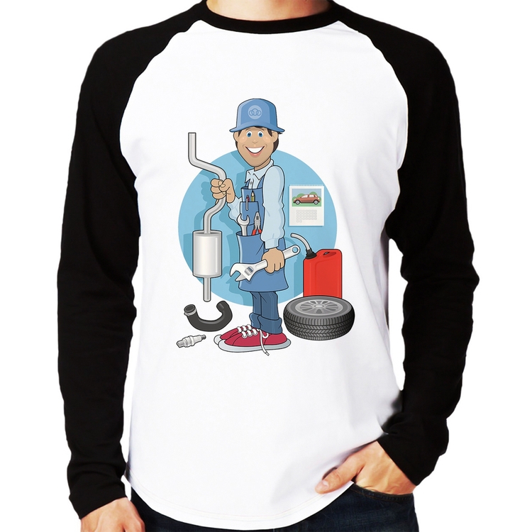 Camiseta Raglan Mecânico Manga Longa