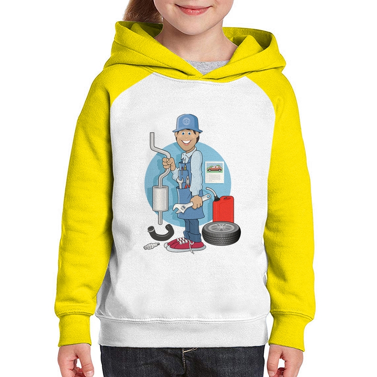Moletom Infantil Mecânico - Branco/Amarelo