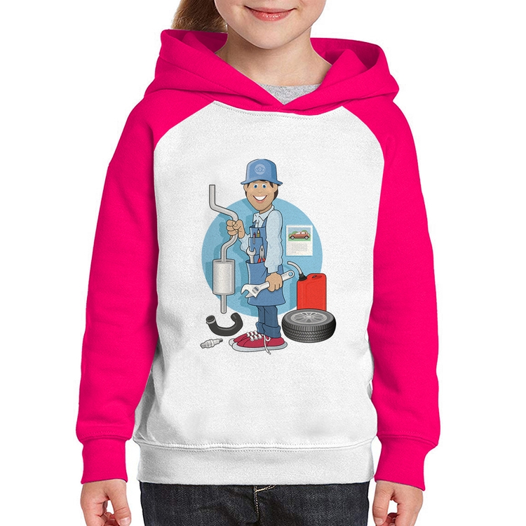 Moletom Infantil Mecânico - Branco/Rosa