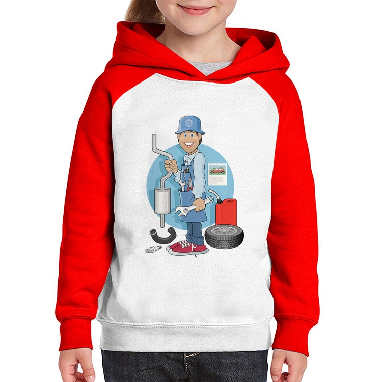 Moletom Infantil Mecânico - Branco/Vermelho