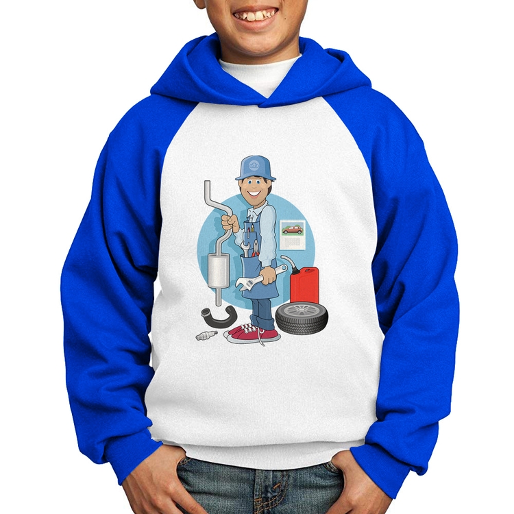 Moletom Infantil Mecânico - Branco/Azul