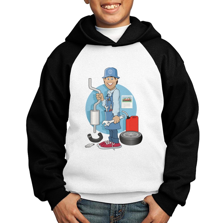 Moletom Infantil Mecânico - Branco/Preto